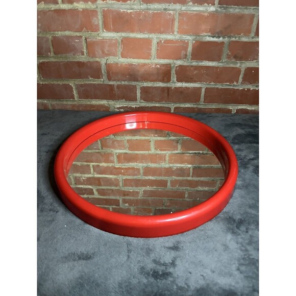 Vintage 70s FINN MIRROR Funky ROUND WALL MIRROR Red Unique Plastic, With Flaws - Picture 1 of 7